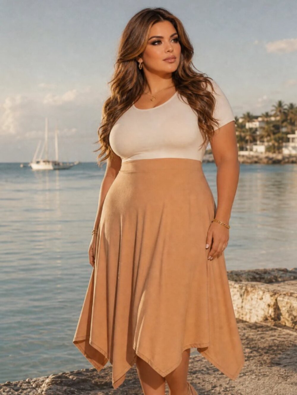 Plus Size Effortless Elegance Dress - Camel
